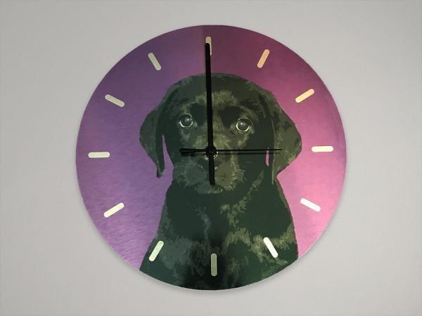 personalised clock of black labrador puppy