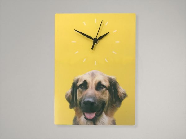 personalised dog clock made from aluminium
