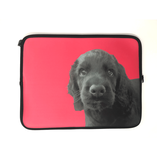 personalised laptop sleeve with dog portrait in pink