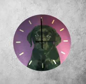 personalised dog portrait clock purple