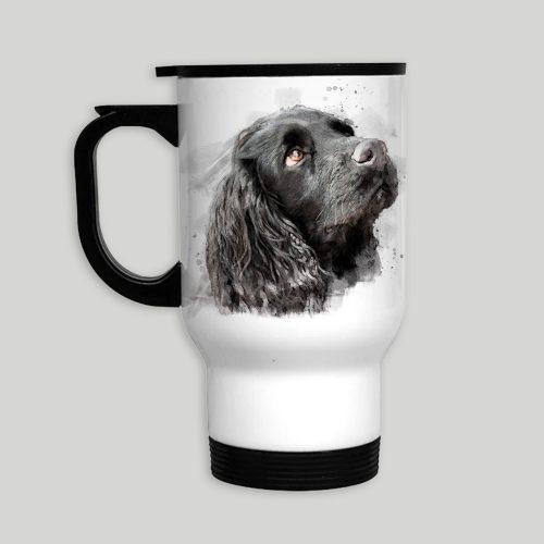 travel mug with watercolour dog portrait