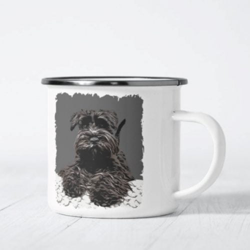 enamel mug with modern dog portrait