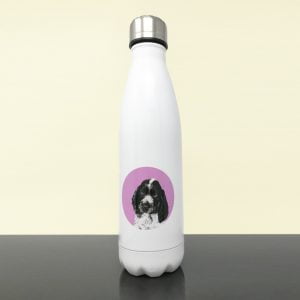 reusable drinks bottle in white with dog icon