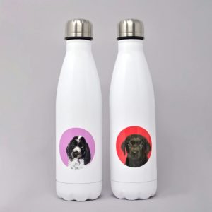 two drinks bottles with dog icon