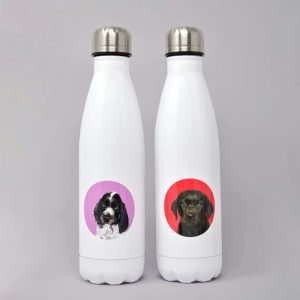two drinks bottles with dog icon
