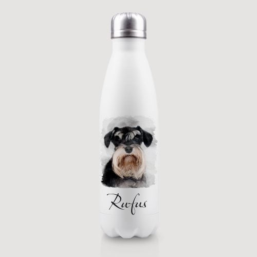 thermal drinks bottle with watercolour dog portrait