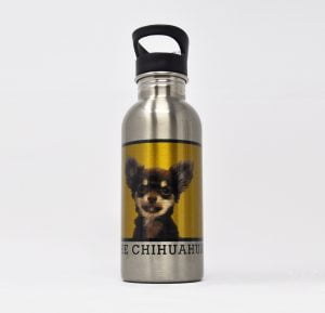 personalised water bottle with square dog portrait