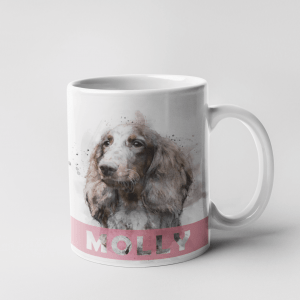 watercolour dog portrait mug with name