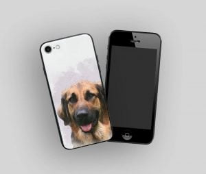 iphone with personalised case with dog watercolour