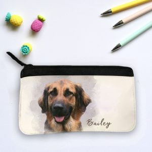 pencil case personalised with watercolour dog portrait