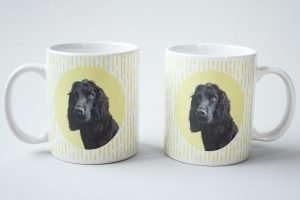 custom dog mug spaniel with gold background