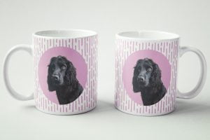 custom dog mug spaniel with pink background
