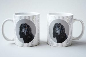 custom dog mug spaniel with silver background