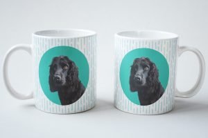 custom dog mug spaniel with teal background