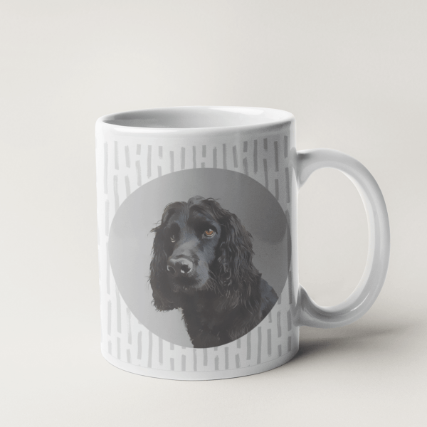 personalised mug with dog portrait in a modern style