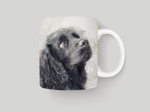 custom pet portrait mug showing a cocker spaniel in watercolour