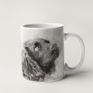 personalised mug with dog portrait in a watercolour style