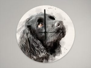 personalised clock with black cocker spaniel watercolour