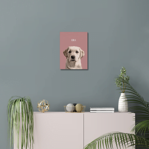 canvas pet portrait on a wall