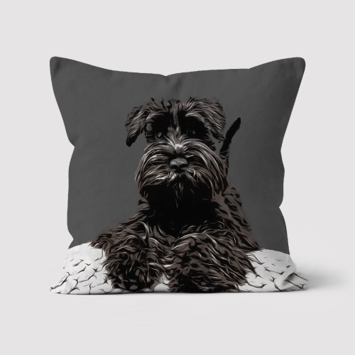 personalised faux suede dog cushion with schnauzer dog portrait