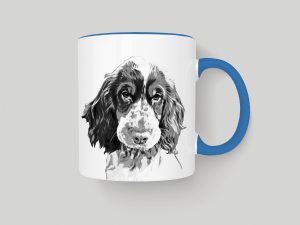 Custom Pet Portrait Mug with sketch of a spaniel