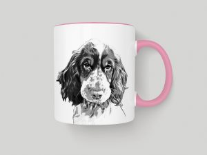 Custom Pet Portrait Mug with sketch of a spaniel