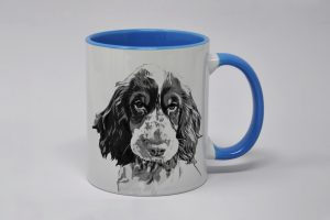 Custom Pet Portrait Mug with sketch of a spaniel