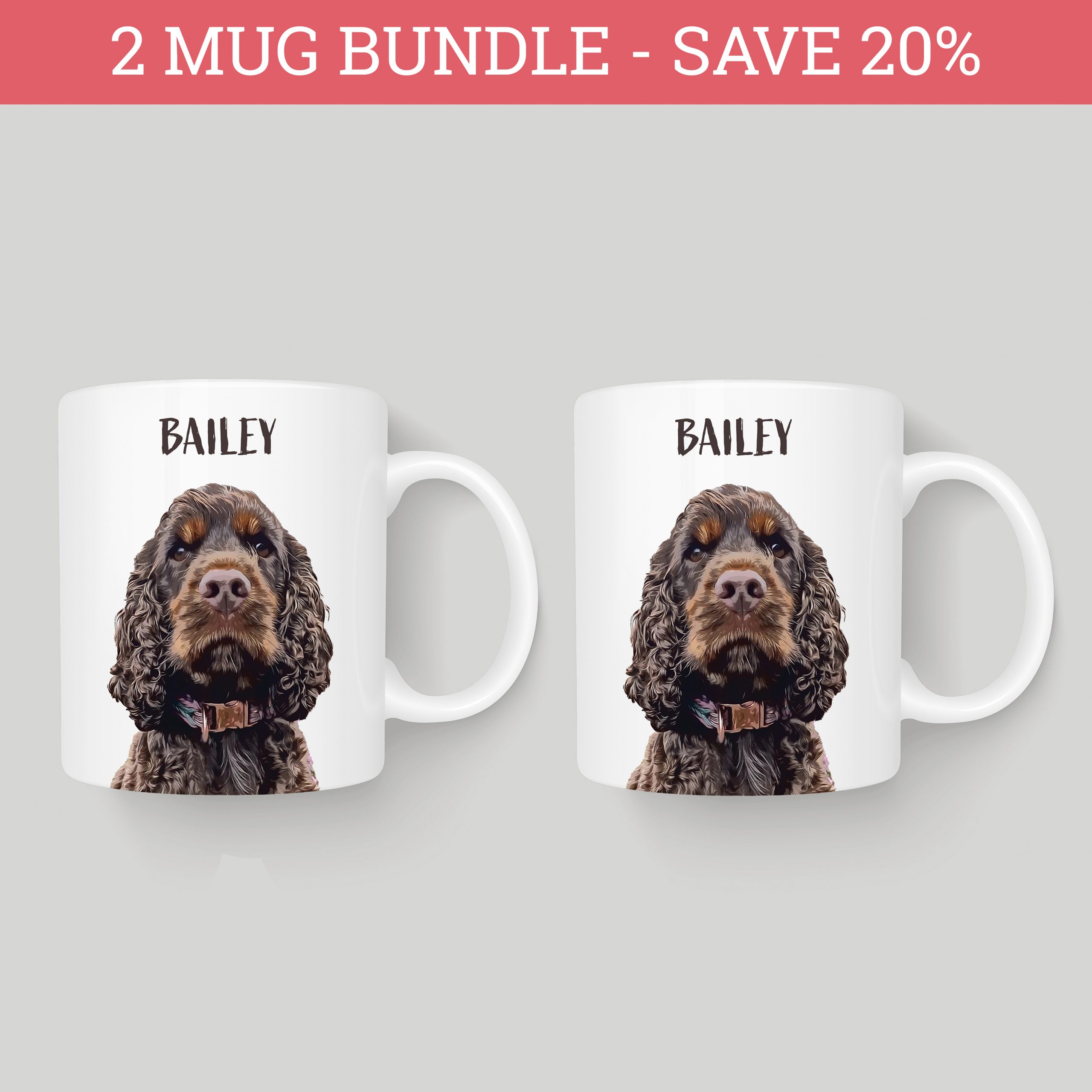 two mugs with custom pet portrait