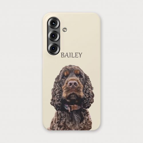 pet portrait case for Samsung Galaxy S25 with cocker spaniel example